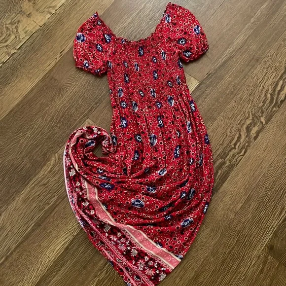 Dresses | Smocked Top Red Floral Maxi Dress Perfect Condition | Poshmark